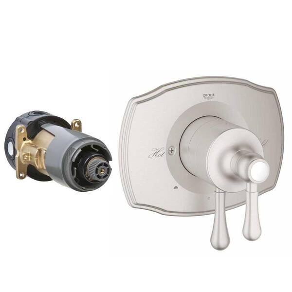 GROHE GrohFlex Authentic 2-Handle Dual Function Pressure Balance Valve Trim Kit in Brushed Nickel (Valve Sold Separately)