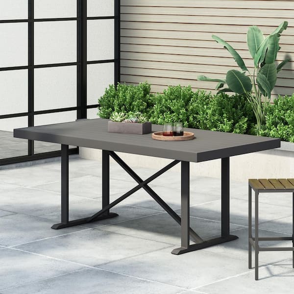 Noble House Boyette Grey Rectangle Metal Outdoor Patio Dining Table