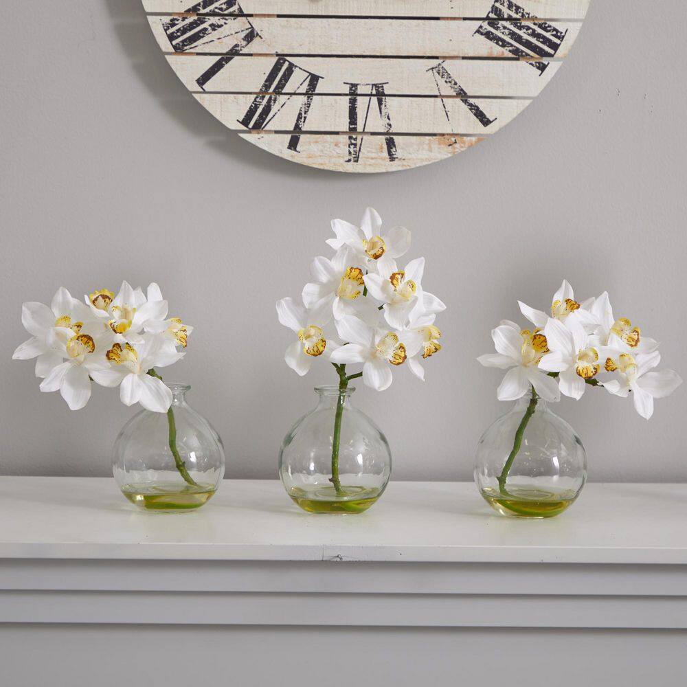 Orchid Elegance Outdoor Tabletop Silk Flower Set in Glass Vases