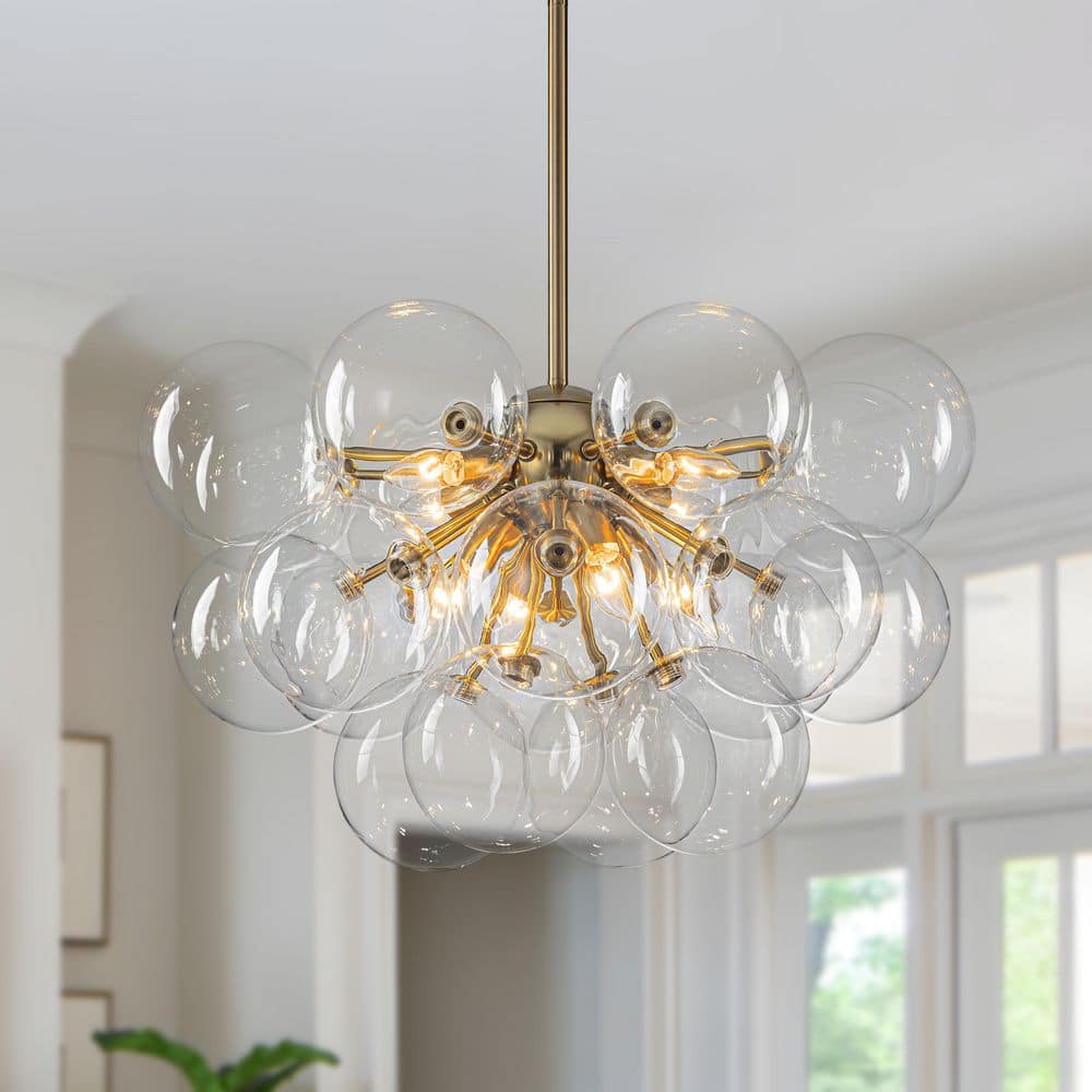 TinHon 25 in. 8-Light Gold Bubble Glass Chandelier, Modern Sputnik