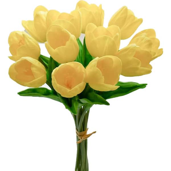 13.5 in. Yellow Indoor/Outdoor Artificial Tulips Flower, 12 Pieces