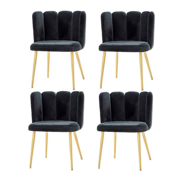 JAYDEN CREATION Bona Black Side Chair with Metal Legs Set of 4