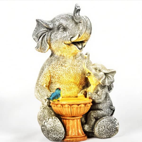 Outdoor Garden Decor Solar Elephant Bird Bath Garden Statue