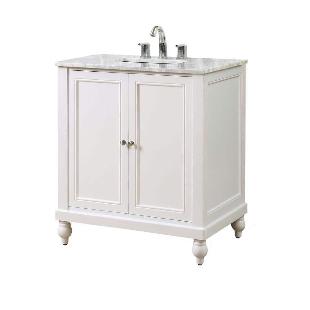 Pearl White 32" Vanity with Carrara Marble Top