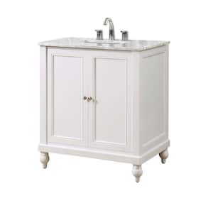Classic 32 in. Vanity in Pearl White with Marble Vanity Top in White Carrara with White Basin