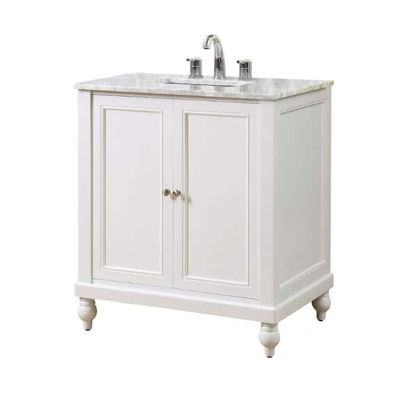 Direct vanity sink Classic 32 in. Vanity in Pearl White with Marble Vanity Top in White Carrara with White Basin