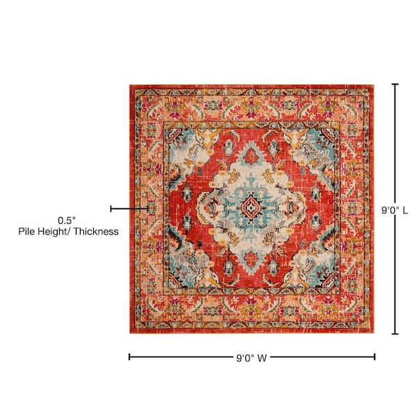 SAFAVIEH Monaco 9 ft. x 9 ft. Orange/Light Blue Square Border Area