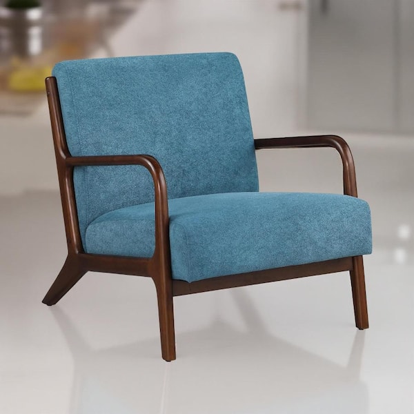 Benjara Arril Peacock Blue and Brown Fabric Accent Chair