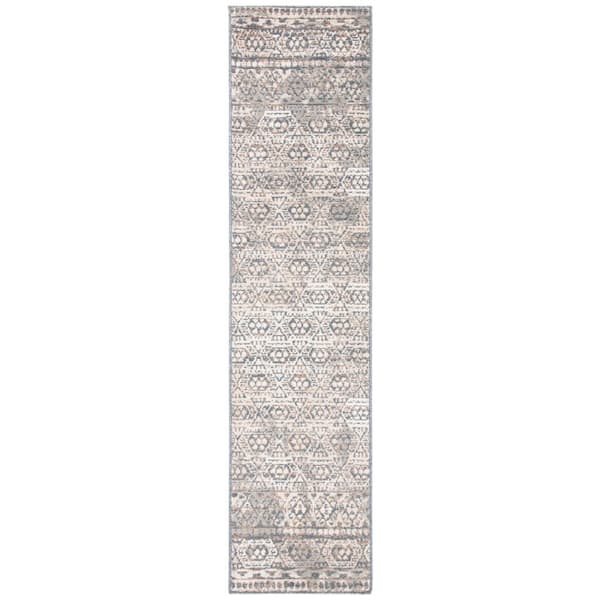 Pyramid 2 ft. x 9 ft. Ivory/Charcoal Geometric Ornate Runner Rug