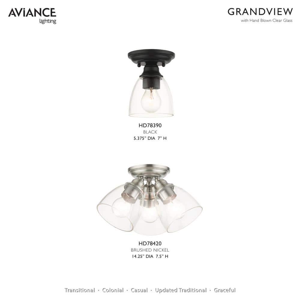 Black Hand Blown Glass 1-Light Flush Mount