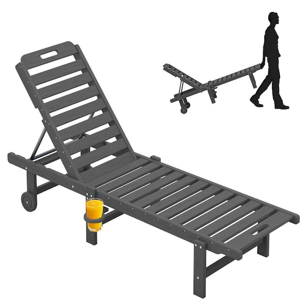 HDPE Grey 5-Level Adjustment Outdoor Lounge Chair (1-Pack)