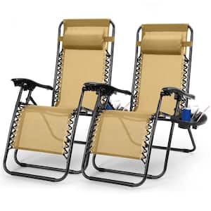 2-Packs Foldable Zero Gravity Lounge Chair with Dual Side Tray, 330 lbs. Load, Tan