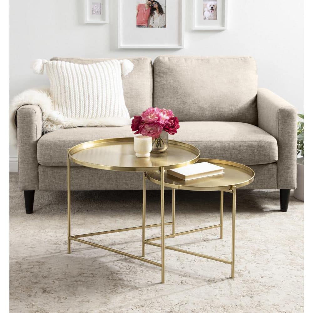 Ulani Gold Round Iron Nesting Cocktail Tables, Set of 2