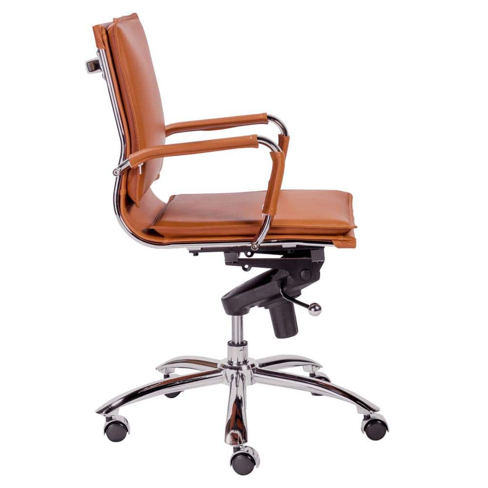 Contemporary Low Back Swivel Task Chair in Brown Leatherette