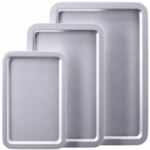 3 Pack 17 in. / 15 in. / 13 in. Silver Nonstick Baking Sheet Pan Set for Oven Cookie Tray w/ Wider Grips Dishwasher Safe