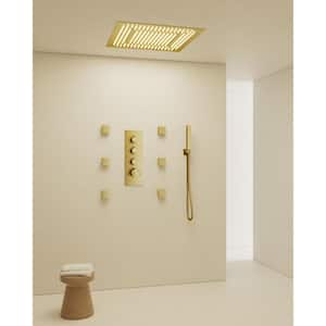 Thermostatic 7-Spray 20 in. Ceiling Mount Squre LED Mood Lighting Shower Systemr in Brushed Gold(Valve Included)