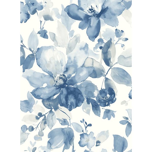 NextWall Bluestone Watercolor Flower Vinyl Peel and Stick Wallpaper Roll  30.75 sq. ft. NW47802 - The Home Depot