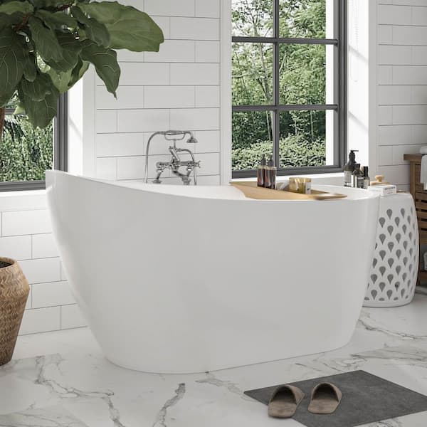 Vanity Art 54 in. Acrylic Flatbottom Freestanding Bathtub in White