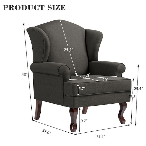 Uixe Mid-Century Retro Style Dark Gray Linen Upholstered Wingback