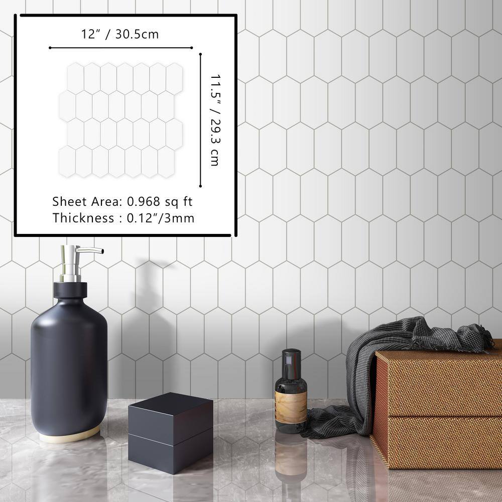 White Hexagonal Peel and Stick Stone Mosaic Tile Sheet