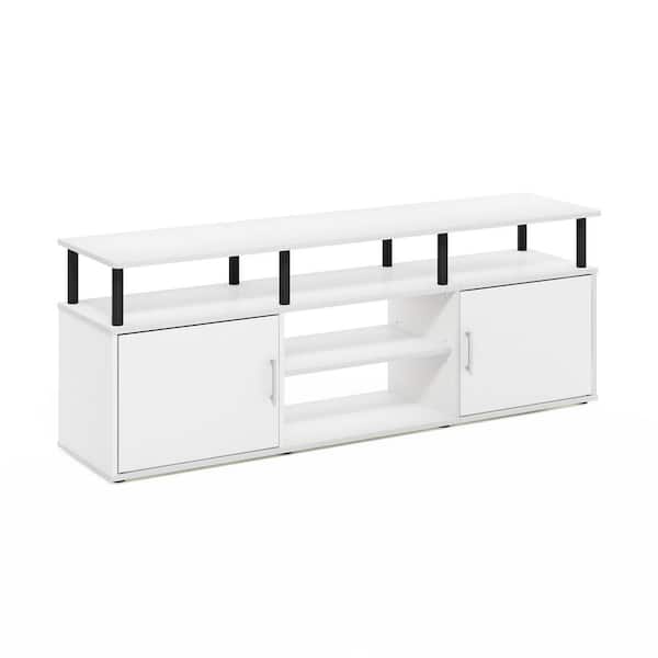 Furinno Jensen 63 in. Solid White/Black TV Stand with 2-Doors Fits TV's up to 70 in.