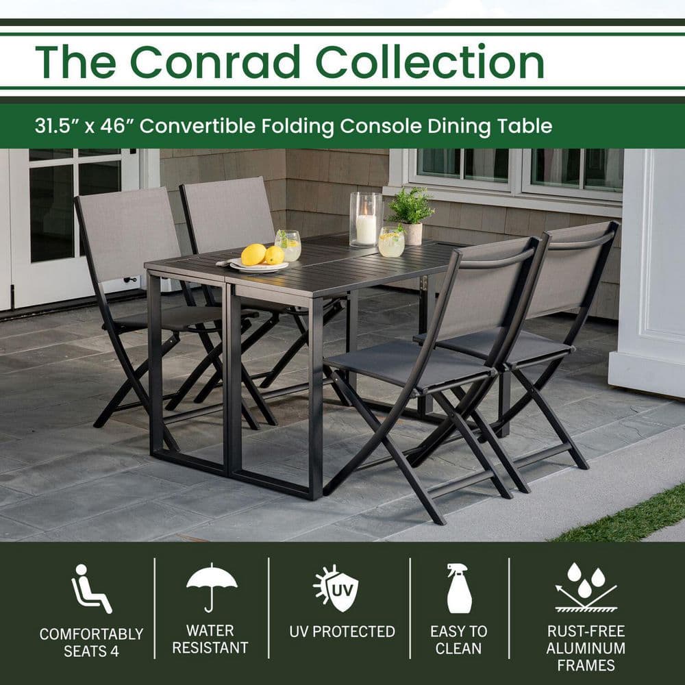 Conrad Gray Aluminum Folding Outdoor Console Dining Table