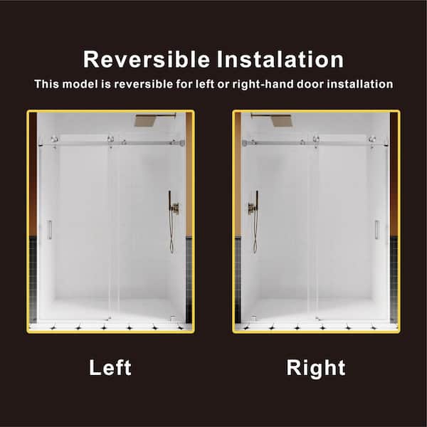 UKS05 56 to 60 in. W x 76 in. H Sliding Frameless Shower Door in Brushed Nickel, EnduroShield 3/8 in. SGCC Clear Glass