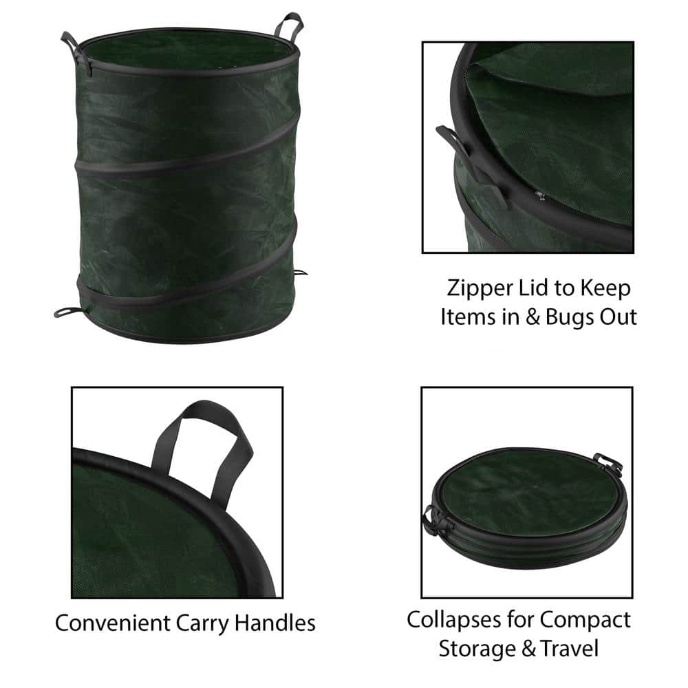 Green Collapsible Polyethylene Outdoor Trash Can with Handles