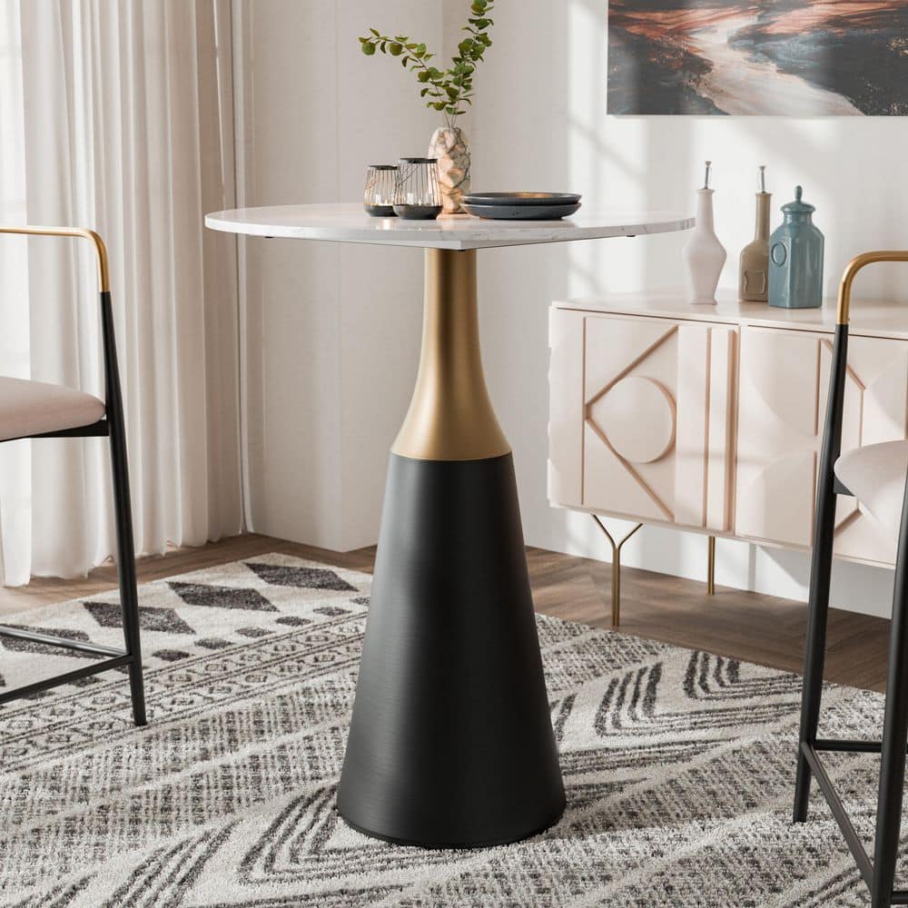 Holt Black and White Stone Top 28 in. Tulip Pedestal Base Counter Height Dining Table (Seats 2) price history on PriceWatchPro