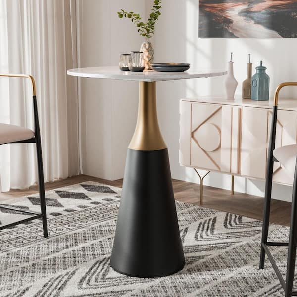 Furniture of America Holt Black and White Stone Top 28 in. Tulip Pedestal Base Counter Height Dining Table (Seats 2)