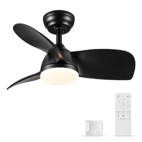 Smalisze 28 in. Indoor Black Small Ceiling Fan with Integrated LED Light Kit and Remote Control Lighting