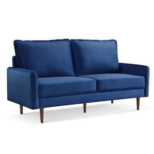 Modern Cambered Series 69 in. Round Arm Velvet Polyester Modern Straight Sofa in Blue