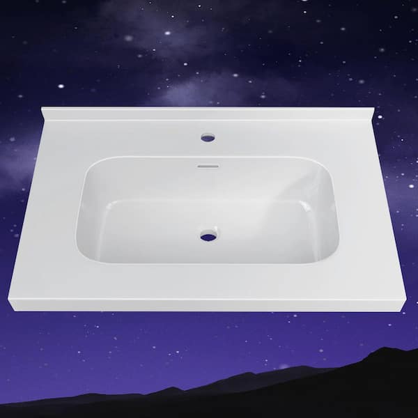 Foia 30 in.W x 22 in.D Solid Surface Rectangular Single Sink Vanity Top with Backsplash Basin Countertop in Glossy White