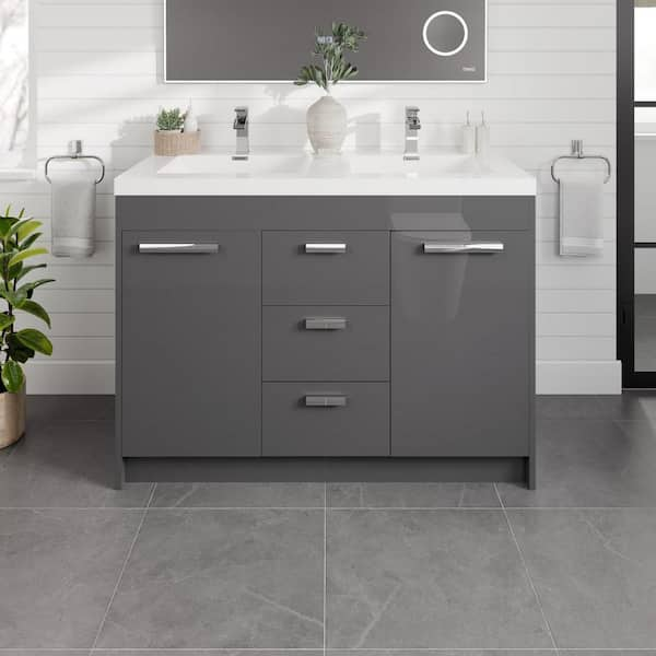 Lugano 48 in. Double Sink Gray Bath Vanity with White Acrylic Top (Assembled)