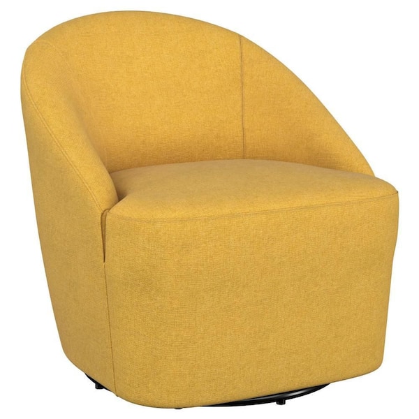 Lenie Modern Mustard Yellow Fabric Barrel Swivel Accent Chair with Minimal Shape