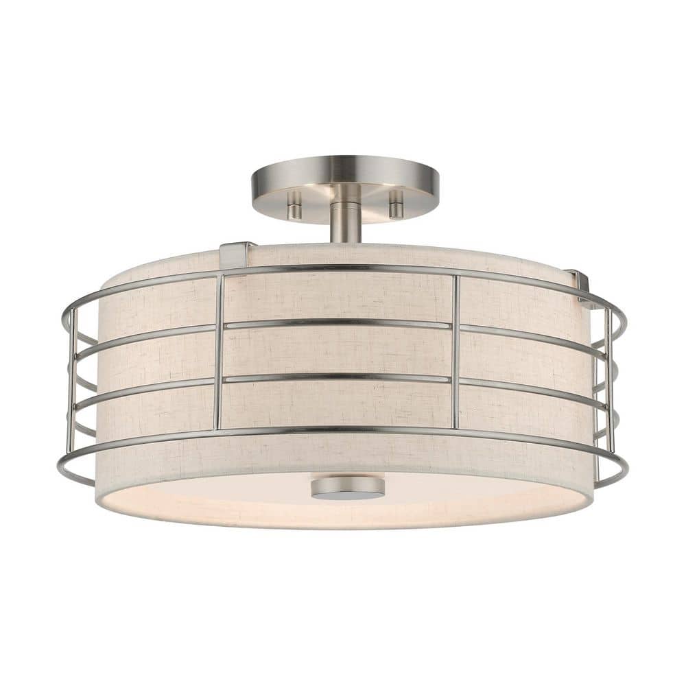 Wycombe 15 in. Industrial Caged Brushed Nickel Semi-Flush Mount for Hallway, Bedroom, Kitchen, Bulb not Included price history on PriceWatchPro