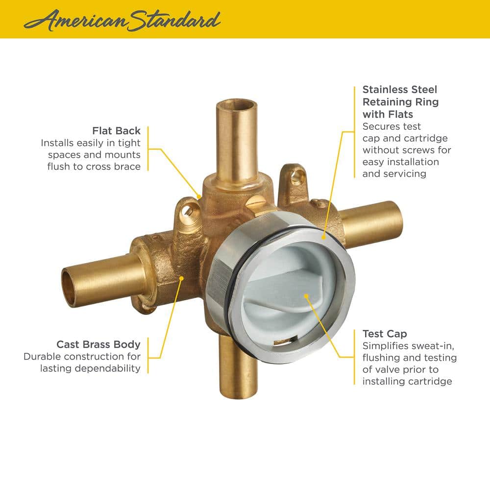 Flash Brass Shower Rough-In Valve with Stub-Outs