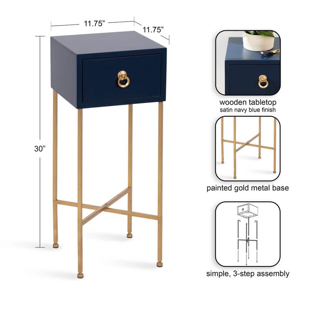 Navy Blue and Gold Rectangular Tea Table with Storage Drawer