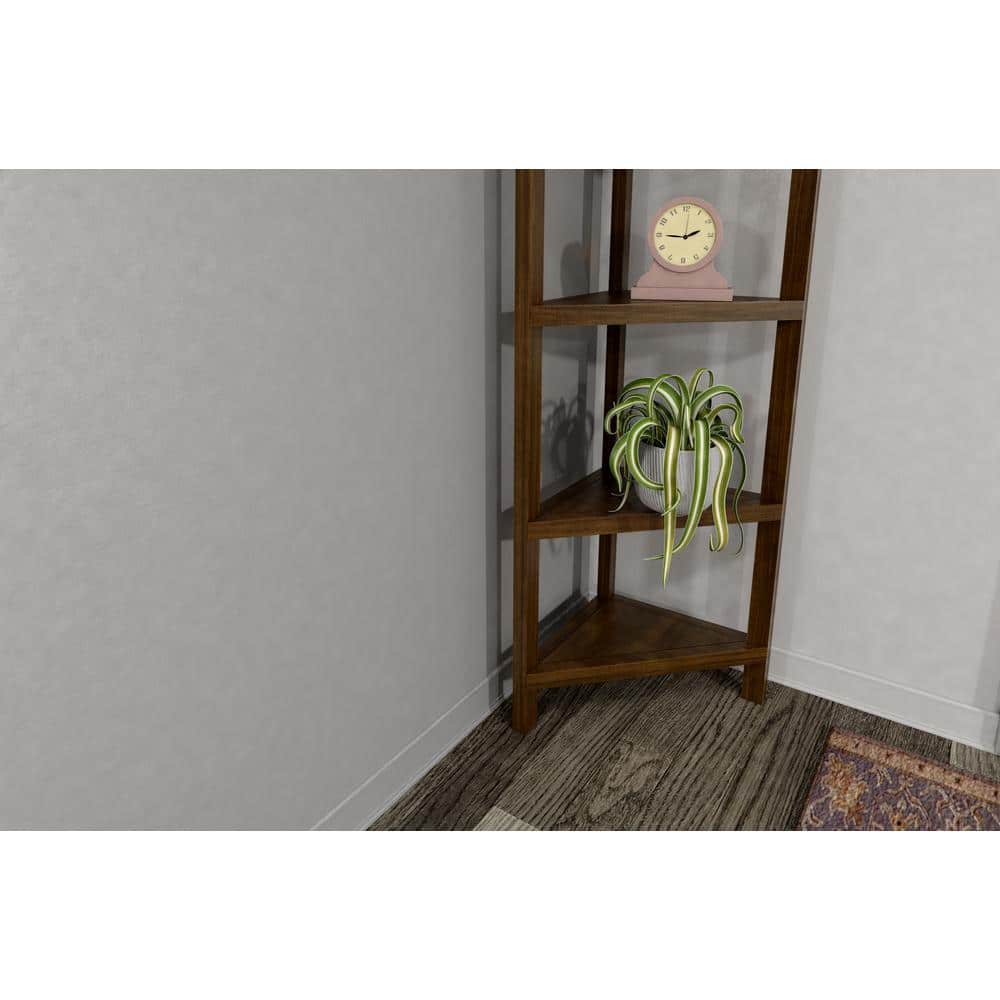 Modern Walnut Wood 4-Tier Corner Bookshelf for Organized Spaces