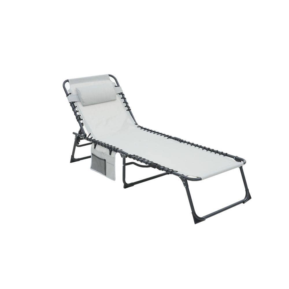 Folding Metal Chaise Lounge Pool Chair, Patio Sun Tanning Chair, Outdoor Lounge Chair with 4-Position Reclining Back