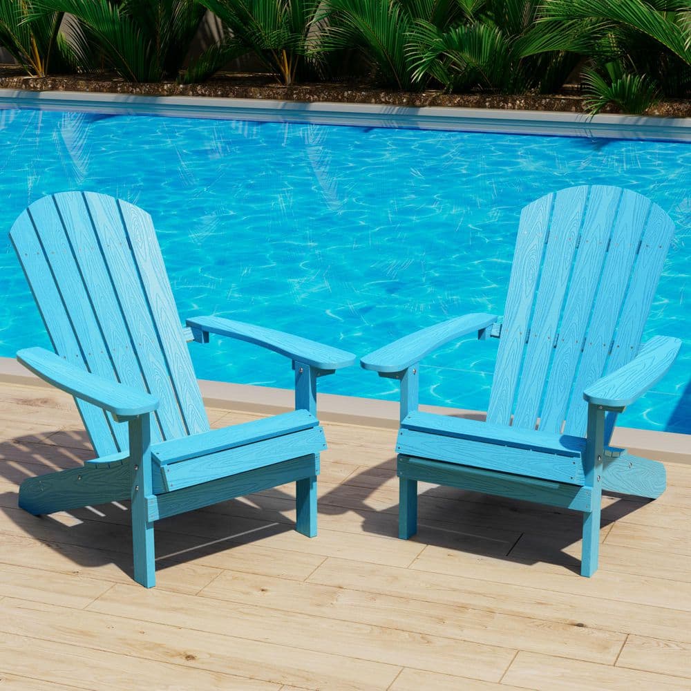 Mximu Classic Blue Plastic Outdoor Patio Adirondack Chair (Set of
