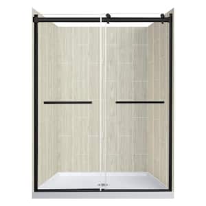 Lagoon DBL Roller 48 in. L x 34 in. W x 78 in. H Center Drain Alcove Shower Stall Kit, Driftwood & Matte Black Hardware