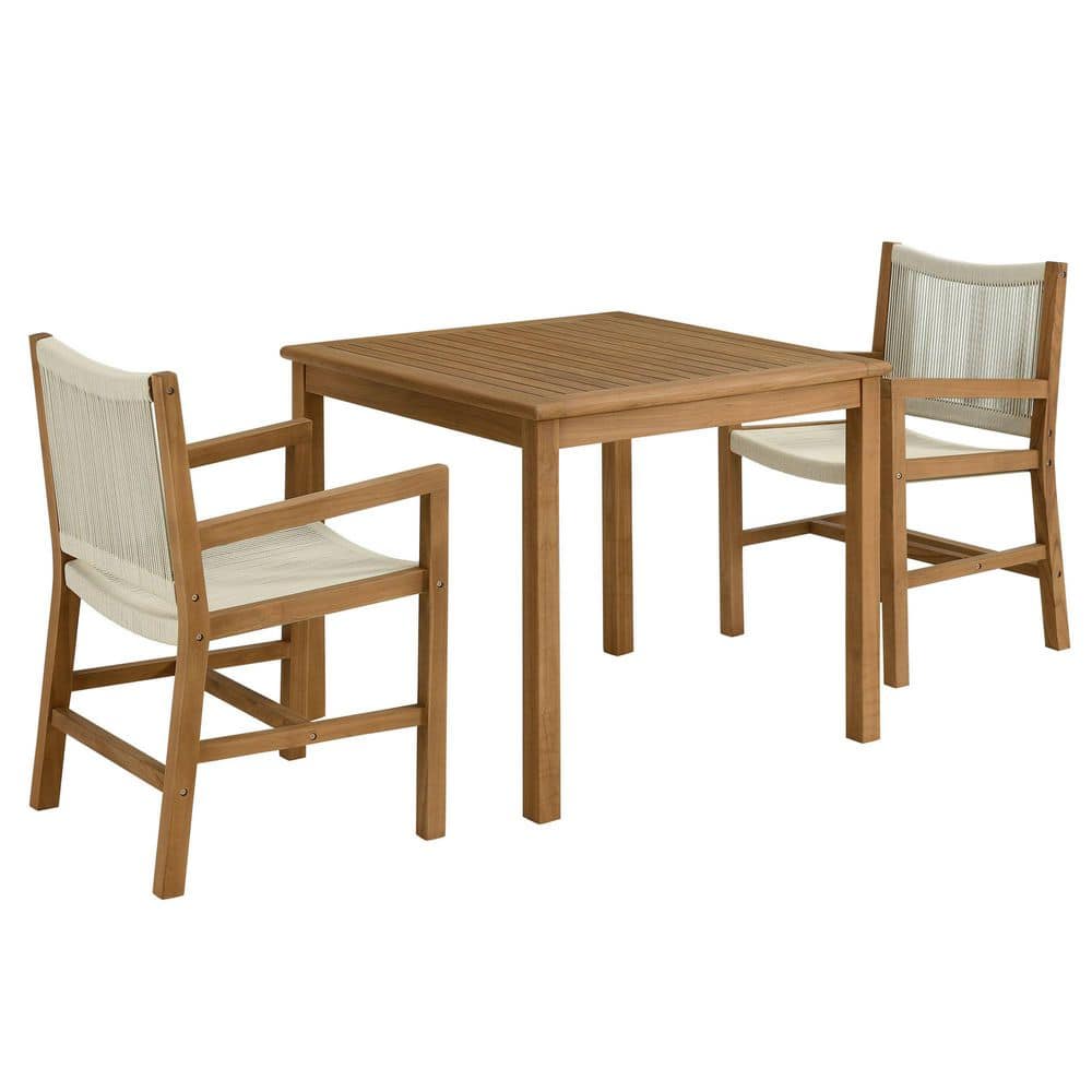 Vienna 3-Piece Outdoor Patio Teak and Rope Dining Set with Armchairs in Natural Natural price history on PriceWatchPro