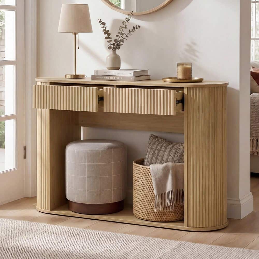 Spruce & Spring Bruni Oak 47 in. BOHO Rectangle Console Table with ...