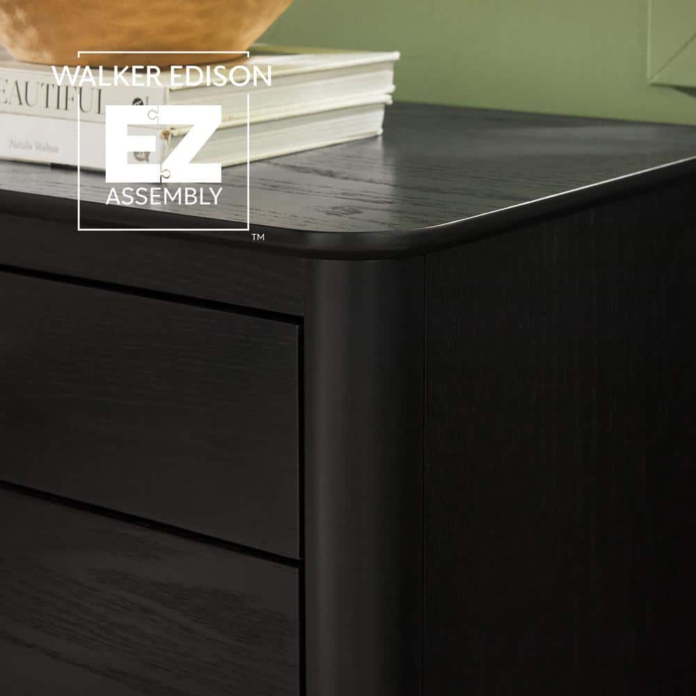 Black Solid Wood 3-Drawer Nightstand with Gold Handles
