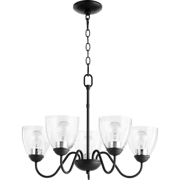 5- -Light Black Chandelier with Clear Seeded Glass