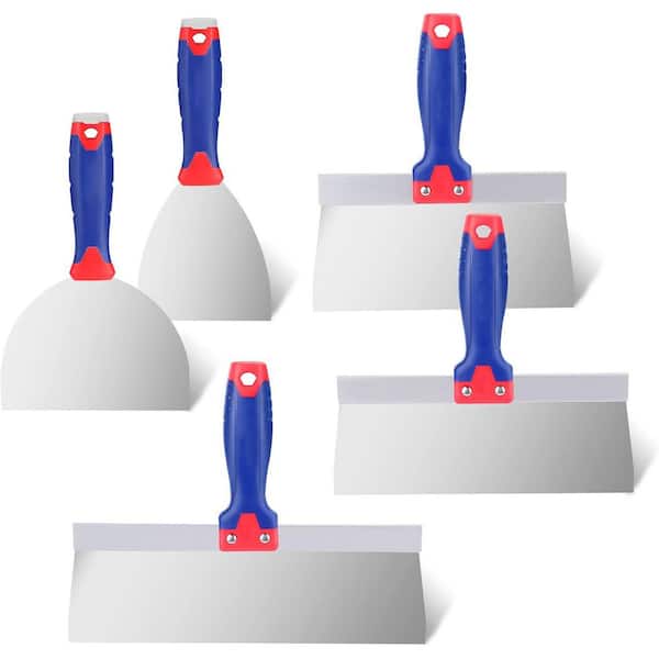 Drywall Knife Set Stainless Steel Taping and Putty Knives with Alloy Metal Hammer End for Repairing Finishing 5-Pack