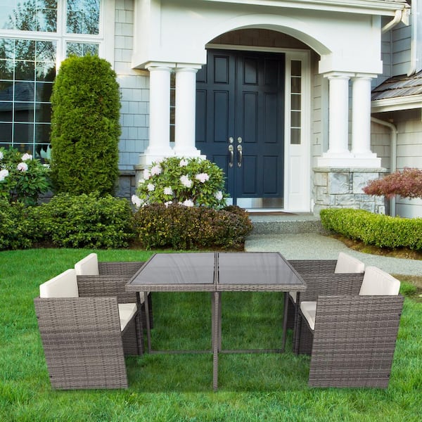 Nestfair Gray 5Piece Wicker Outdoor Dining Set with Beige Cushion