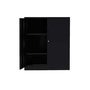 3-Tier Black Metal File Cabinet Locker with 2-Adjustable Shelves and 2-Doors