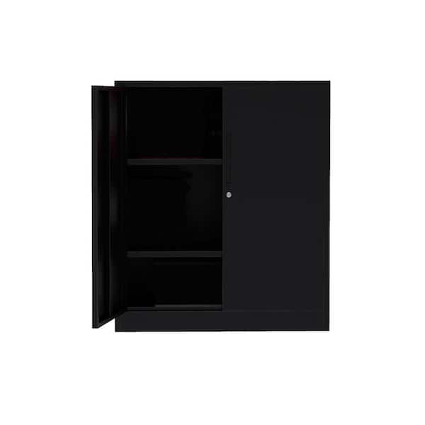 Tidoin 3-Tier Black Metal File Cabinet Locker with 2-Adjustable Shelves and 2-Doors